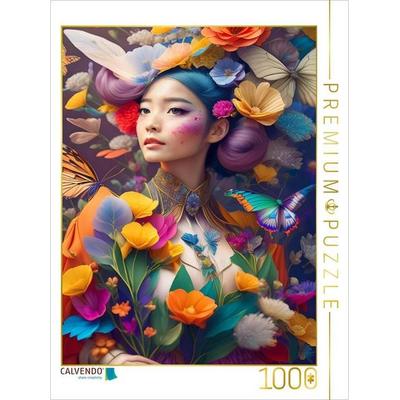 CALVENDO Puzzle Fantasiefrau inmitten bunten Blumen und Schmetterlingen | 1000 Teile Lege-Größe 64x48cm Foto-Puzzle für glückliche Stunden, Sonstige