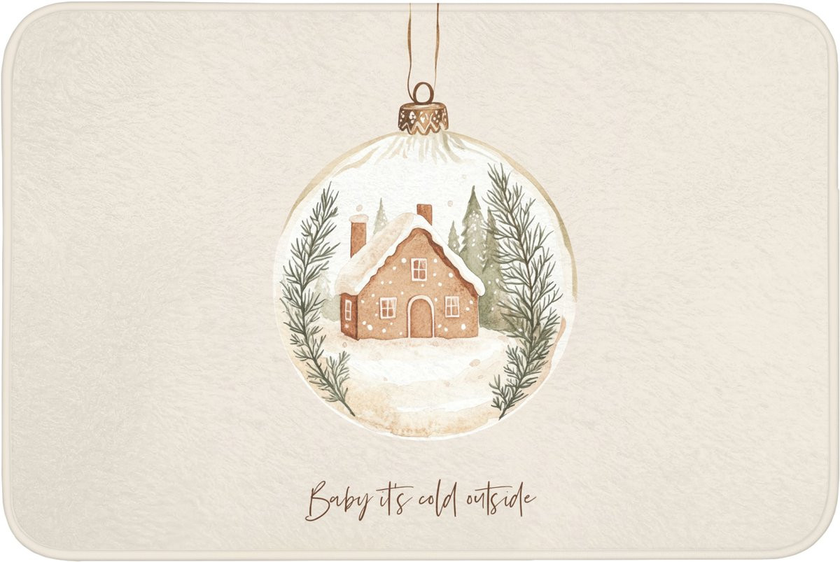 OnlyWow Badmat Quote Winter Kerst - Beige - 90 x 60 cm