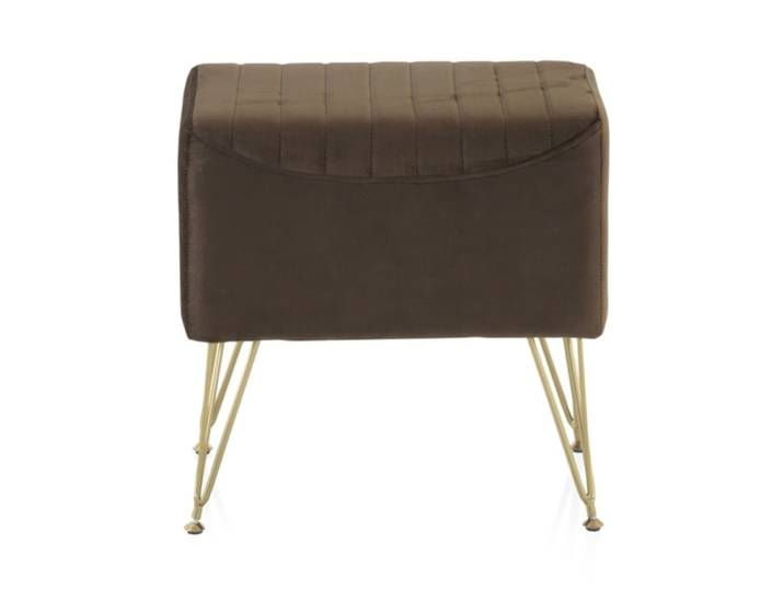 Tabouret tapissé en tissu velours marron avec pieds dorés