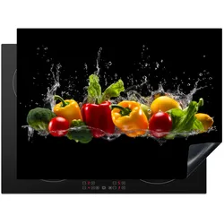 HERDABDECKPLATTE Paprika - Wasser - Gemüse - Schwarz Herdabdeckung Induktionsfeld 70x52 cm