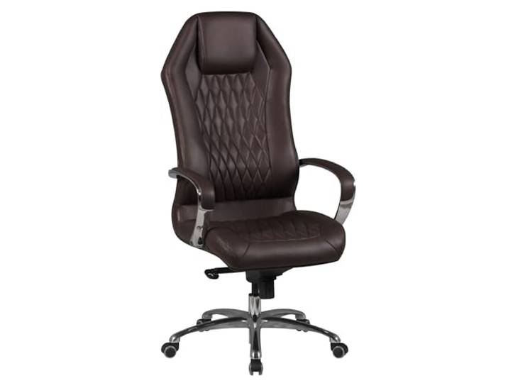 AMSTYLE Bürostuhl Monterey Echtleder Braun X-XL mit Kopfstütze Chefsessel mit Rauten-Muster und hoher Rückenlehne, Schreibtischstuhl bis 120 kg, Drehstuhl Multiblockwippmechanik
