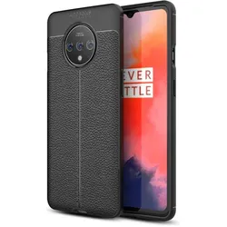Screenguard OnePlus 7T Hülle Leather Design TPU Cover (OnePlus 7T), Smartphone Hülle, Schwarz