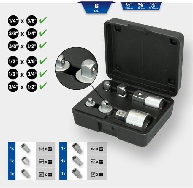 Brilliant Tools Jeu d’adaptateurs, 6 pcs, 1/4