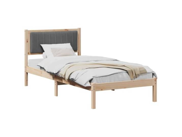 KTHLBRH Einzelbett dunkelgrau 90 x 190 cm Kiefer massiv Gepolstertes Kopfteil, bequemer Schaumstoff, einfache Reinigung, stabile Struktur