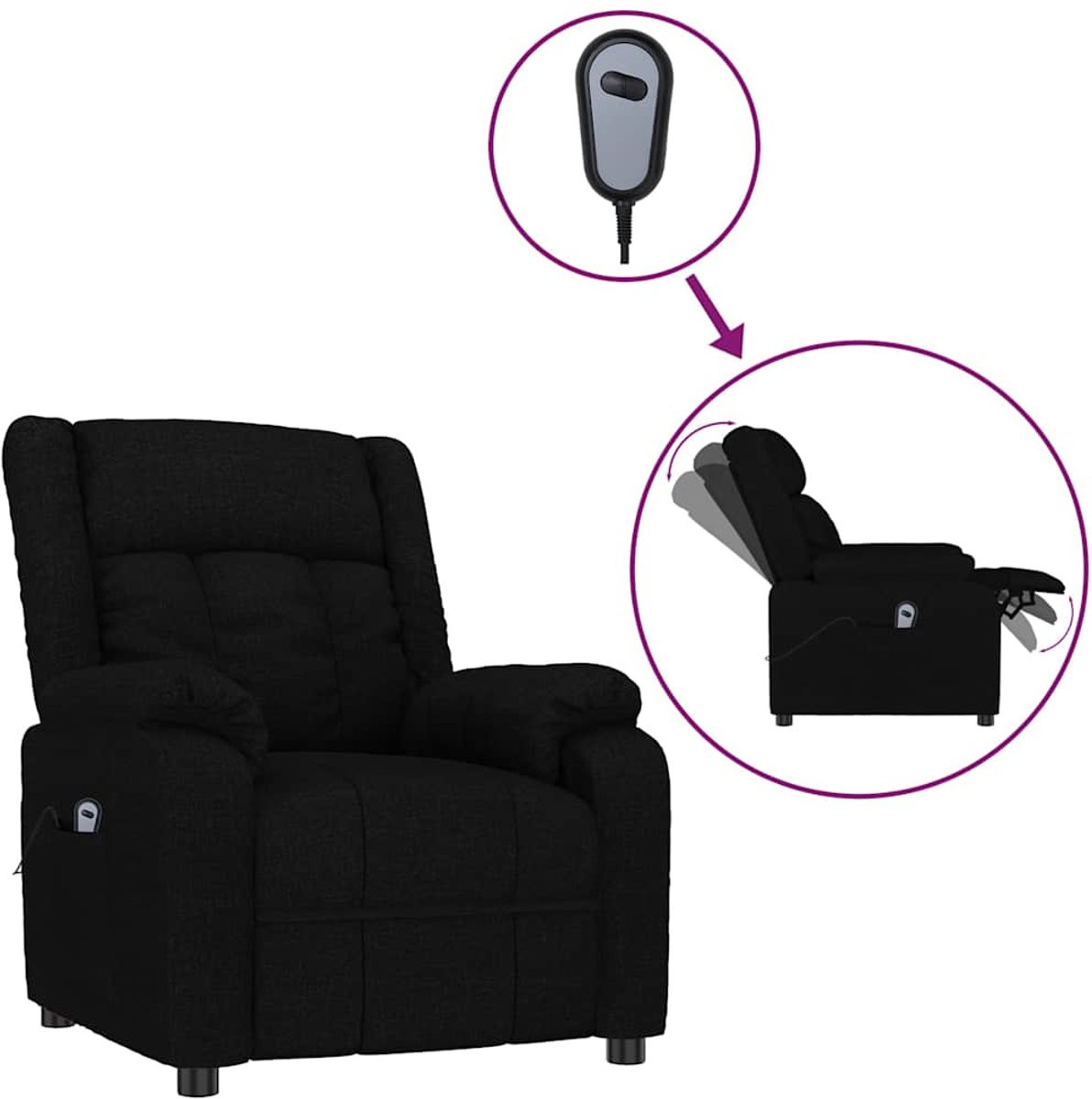 vidaXL Elektrische fauteuil met verstelbare functies in zwarte stof
