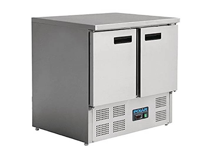 Polar Refrigeration G-Series 155W Table réfrigérée double Porte 240 litres\, Acier inoxydable\, 2°C à 5°C\, 880x900x700mm\, Refroidissement rapide assisté par ventilateur\, Classe énergétique C\, U636