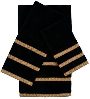 Sherry Kline Triple Row Gimp Black 3-piece Decorative Embellished Towel Set