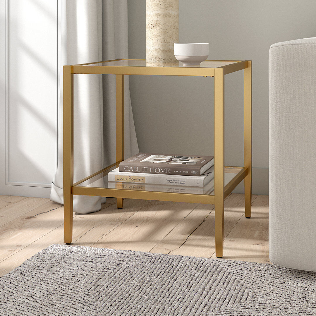 Hudson&Canal Hera Glass Top End Table Antique Brass 50.8cm W X 50.8cm D