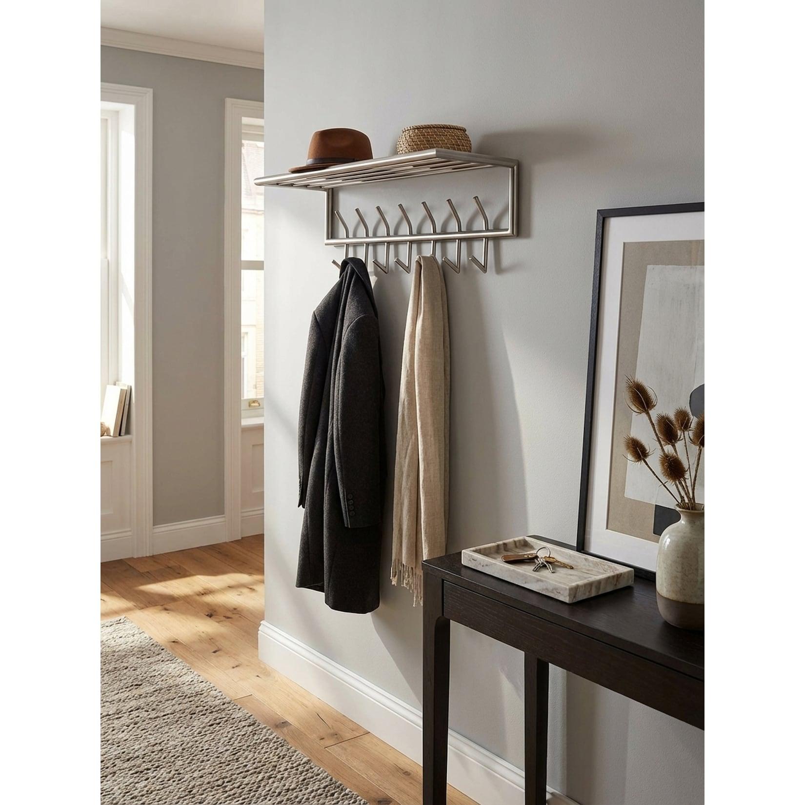 Wandgarderobe Metall Silber Modern 74,5x29x30 cm mit Ablage und Hutablage