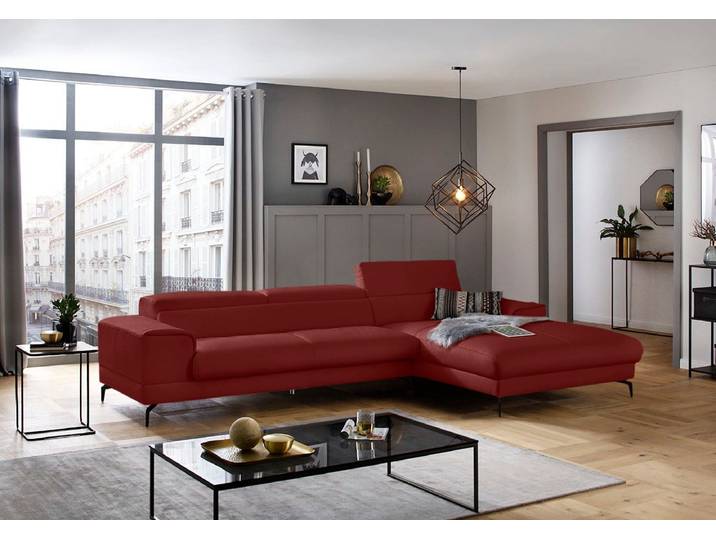 Ecksofa, Longlife Xtra-Leder, Ruby Rot, 343×193 cm, Kopfteilverstellung, Modern, W.SCHILLIG