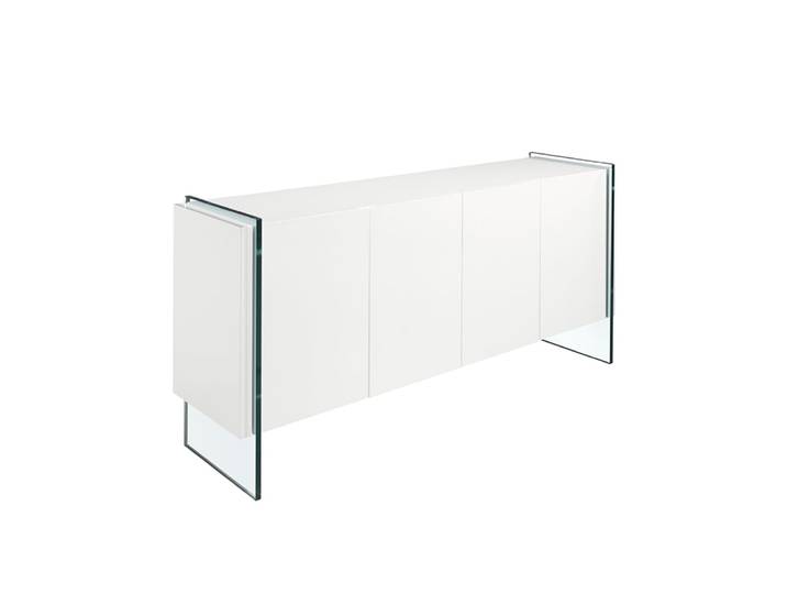 Buffet en bois blanc et verre trempé
