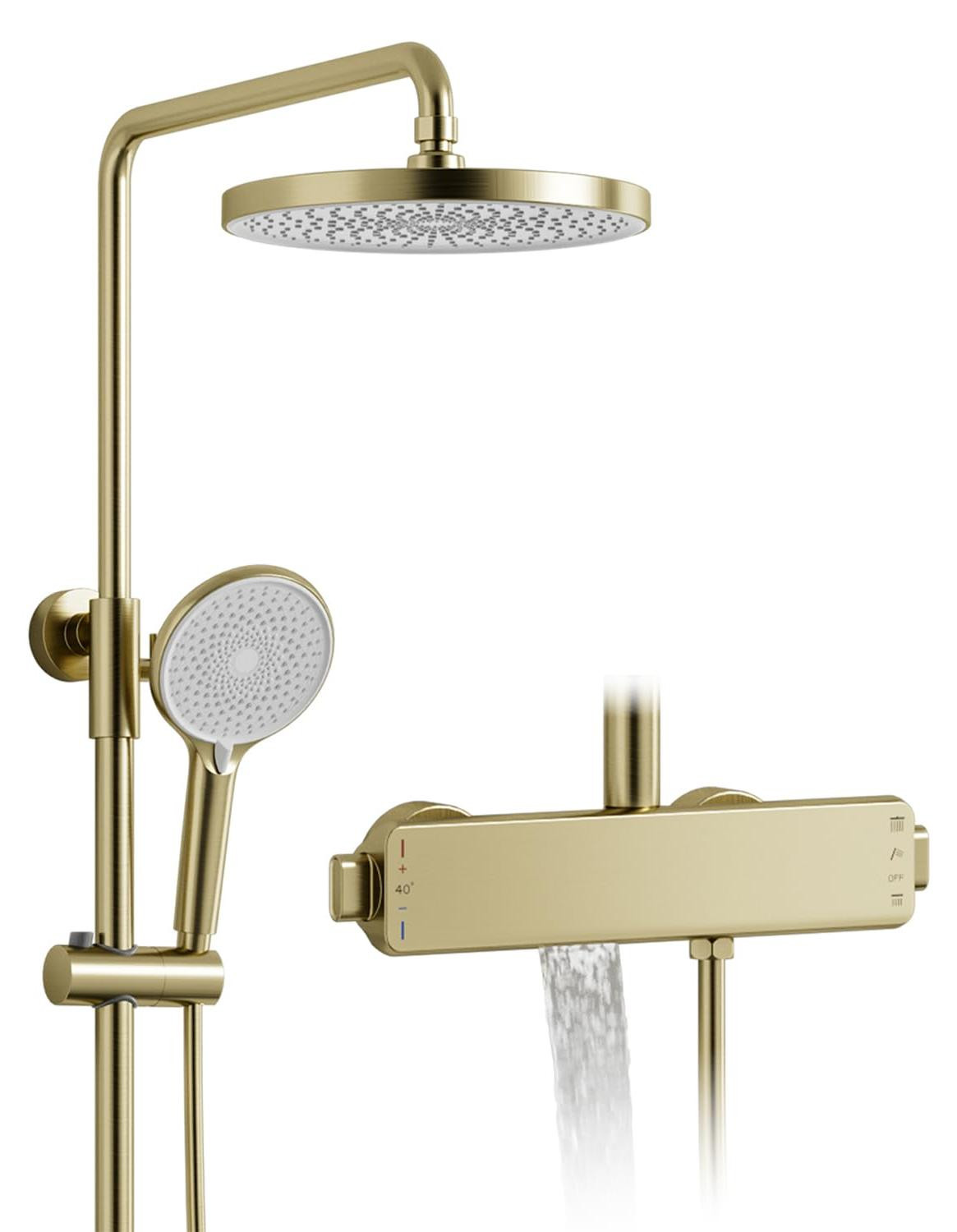 Dripio Douchekolom met thermostaat en 26 cm regendouchekop, geborsteld goud