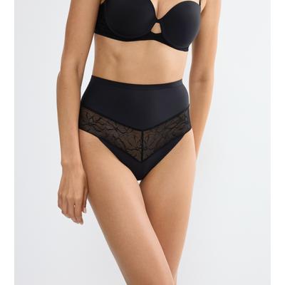 Slip TRIUMPH "Comfort Contour Highwaist String", Damen, Gr. L, schwarz, Microtouch, Obermaterial: 58% Polyamid, 42% Elasthan, Unterhosen Slip, flache formende Spitze