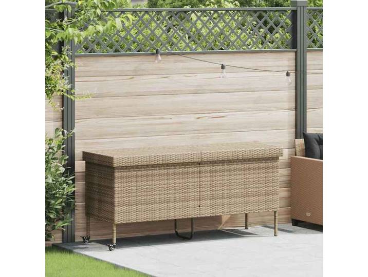 MCS Boîte rangement jardin Coffre de rangement extérieur roues beige 160x55x75 cm résine tressée