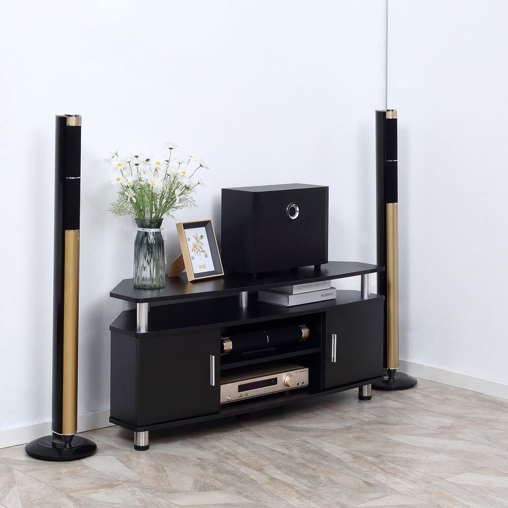 Homcom Meuble banc tv design contemporain multi-rangements Noir 120x52x40cm