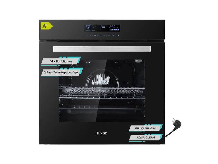 KB Elements Einbaubackofen 15 x Funktionen, Airfryer Funktion, Full Touch Display, AQUA CLEAN, mit 2-fach-Teleskopauszug, Air Fry, AQUA CLEAN,Full Touch,EEK A+
