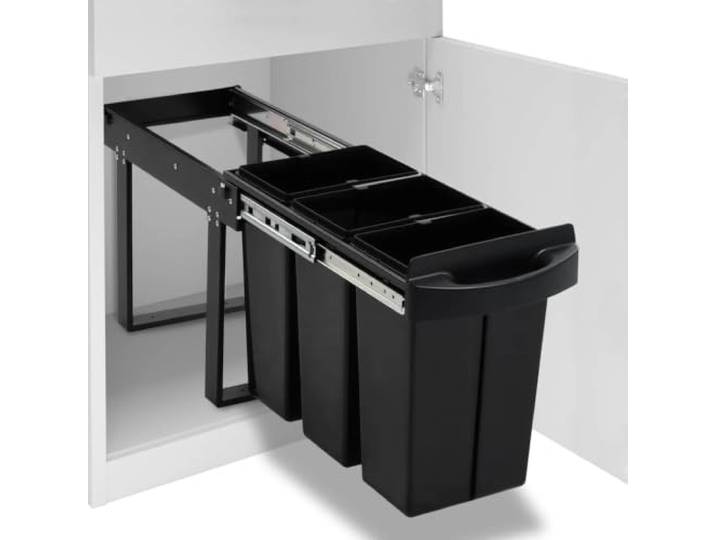 KGTKGTYER Abfallsammler - Einbau-Mülltrennsystem mit 36 L Volumen, Schwarz Soft-Close-Schiene, Drei herausnehmbare Behälter, Platzsparende Montage