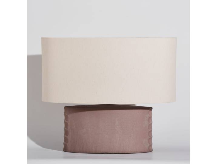 Lampe en céramique marron et abat-jour crème, H62 cm