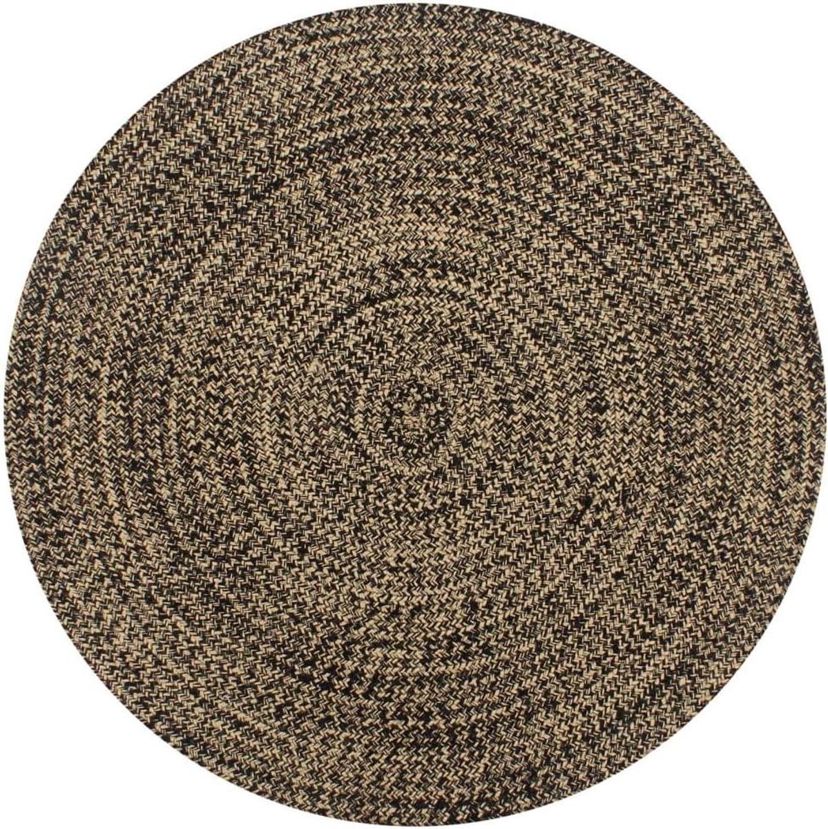 Jutten Vloerkleed Rond - Handgeweven Jute en Katoen - Zwart en Natuurlijk - Diameter: 120 cm