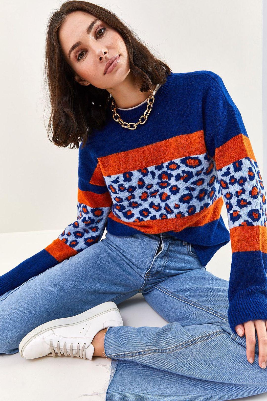 Leopard Geprompte Crew Neck Trui