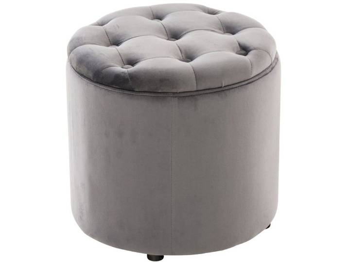 Pouf tabouret coffre - Décoshop26 - Tissu velours - Gris - 42x44 cm - Rangement intégré