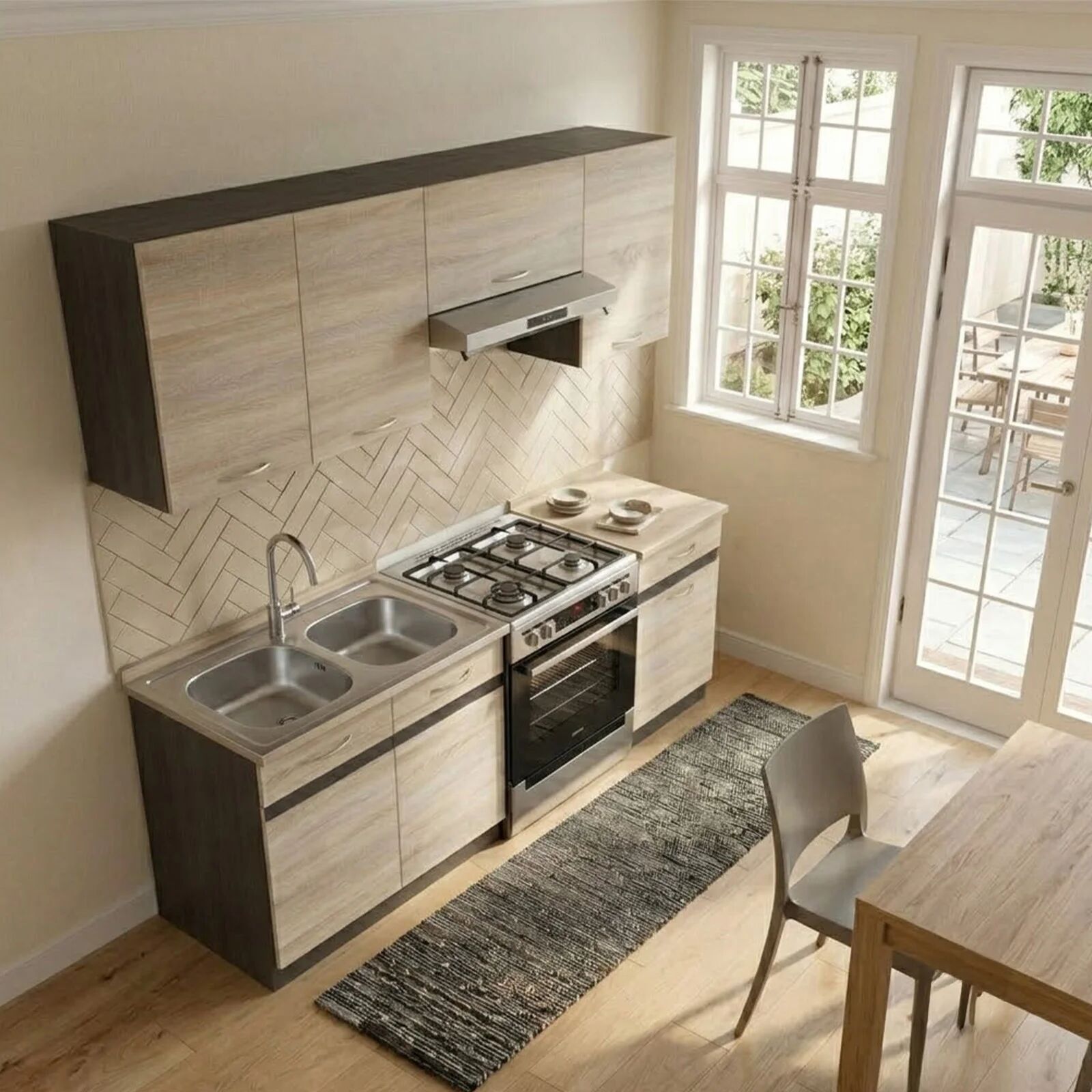 garneroarredamenti Cucina lineare 180cm completa componibile rovere e wengè Mediterraneo