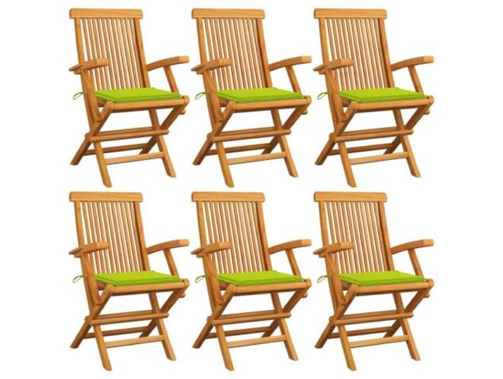 Coespram 6er Set Gartenstühle Klappstuhl Teakholz mit Hellgrünen Kissen Wetterfeste Holzstühle für Balkon, Terrasse und Innenhof. Platzsparend klappbar inklusive weicher Sitzauflagen.
