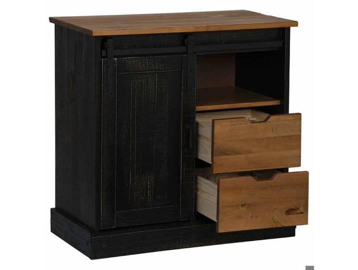 Meuble Rangement - HAOSHOP - Buffet HALDEN porte coulissante noir 80x40x80 cm bois massif&01_32177