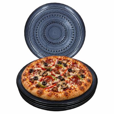 6x Oxy blau Pizzateller Ø32,5cm Glas Punktrelief Servierplatte Essteller groß