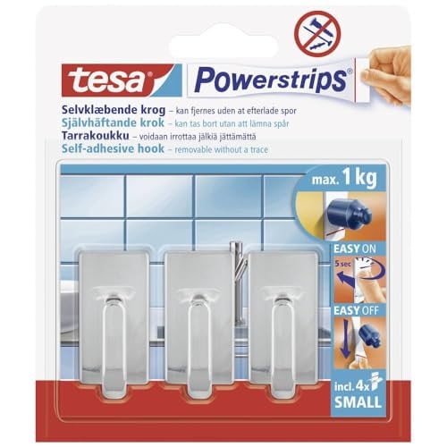 tesa Powerstrips Haken Small Classic Chroom met 1 kg draagvermogen