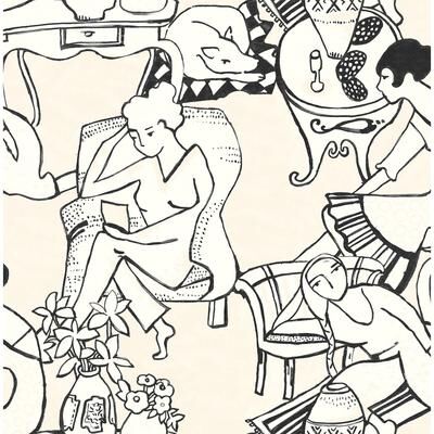 NuWallpaper Illustrative Taupe Leisure Ladies Novelty Peel & Stick Wallpaper