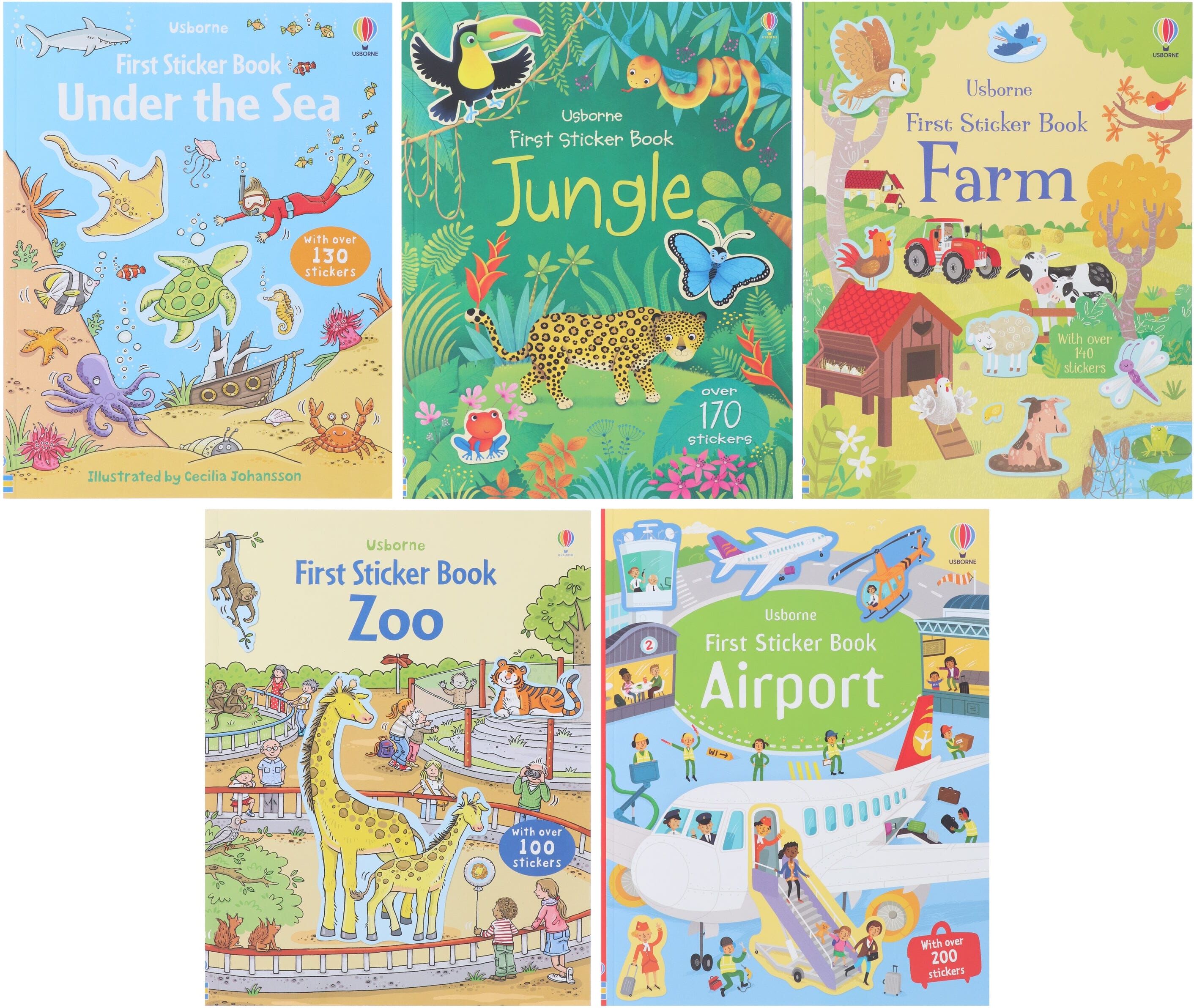 Usborne First Sticker Books: (Zoo, Farm, Airport, Jungle & Under the Sea) 5 Books Collection Set - Ages 2+ - Paperback Usborne Publishing Ltd
