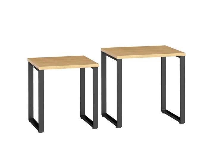 Homcom Couchtisch 2er Set Spanplatte Metall Naturholz, Naturfarben, Nachbildung, Rechteckig, eckig, 50x60x60 cm, Wohnzimmer, Wohnzimmertische, Couchtische