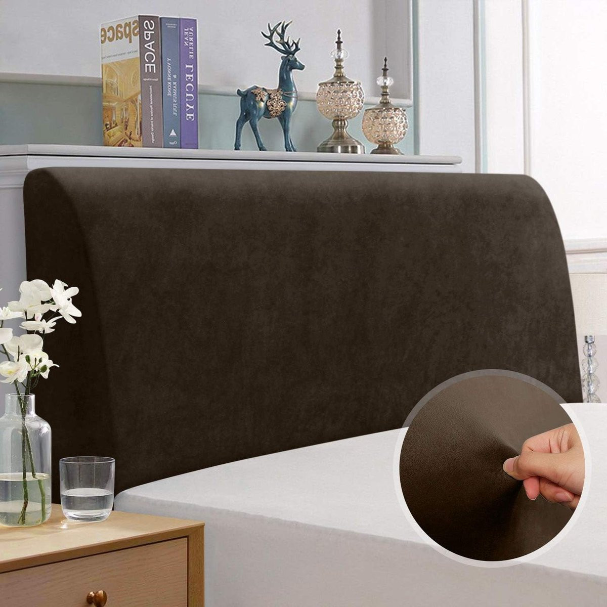 Elastische beschermhoes voor hoofdbord - Bruin - 120-140 cm
