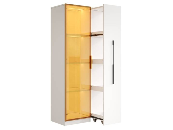 Vitrine avec led et rangement latéral, 70x40x160 cm, blanche