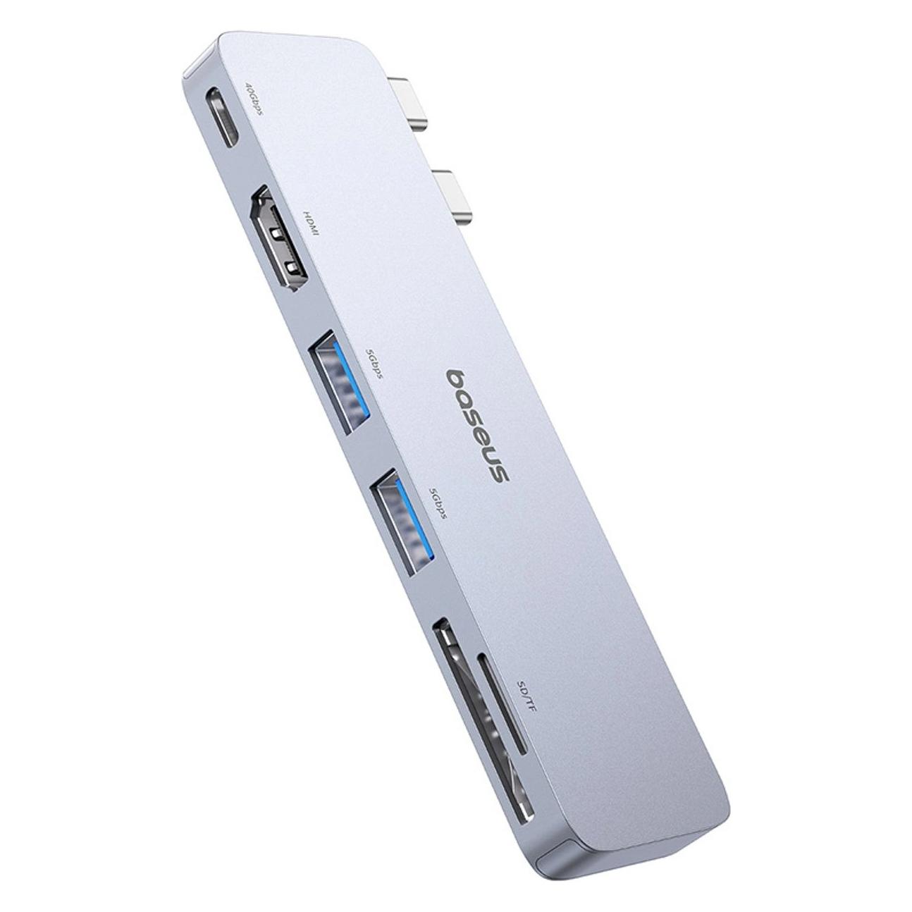 Baseus Hub 6in1 UltraJoy 2xUSB-C to USB-C+HDMI 4K@30Hz+2xUSB+SD/TF (grey) (USB-C, 6 Ports) (B00052802811-04)