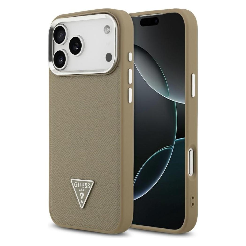 Guess Etui Grained Triangle Logo MagSafe do iPhone 17 Pro brązowy (Apple iPhone 17 Pro) (61752510)