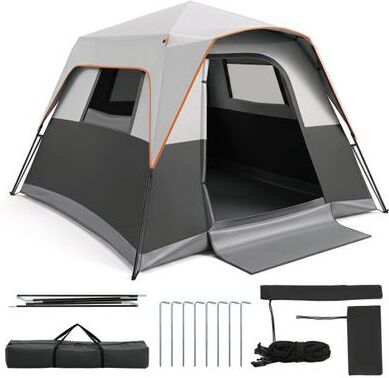 Costway 6-Person Outdoor Camping Tent Blackout Easy Setup Instant Cabin Tent with Rainfly and Carrying Bag-Grey