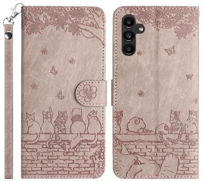 Inspired Deals Cute Cat Embossed Wallet Phone Case For Samsung Galaxy With Card Holder And Lanyard For Samsung Galaxy A05s grey
