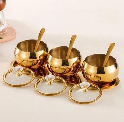 Uplift Essentials Gold & Silver Stainless Steel Luxury Condiment Set 3pcs gold