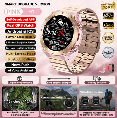 Inspire Curations Xiaomi Style GPS Sports Smartwatch With Bluetooth Call & 650mAh Long Battery gold Steel B 2a