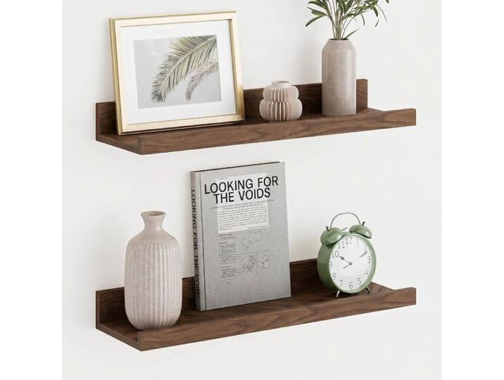 Etagere Murale 40Cm Lot De 2 Profonde 11.3Cm Avec Rebord Noyer Supporte Jusqu'À 13 Kg Mdf Robuste Etagere Murale Bois Pour