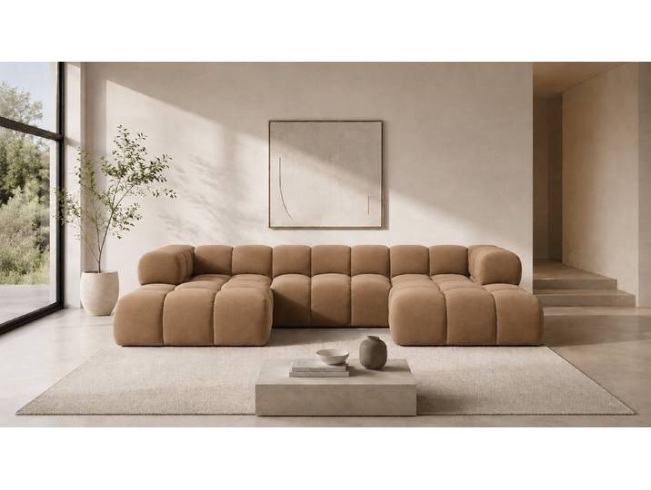 Kaiser Möbel Ecksofa U-Form im Veloursstoff Bluvel, AVERRO U, Großzügige U-Form,HR-Kaltschaum für hohen Sitzkomfort