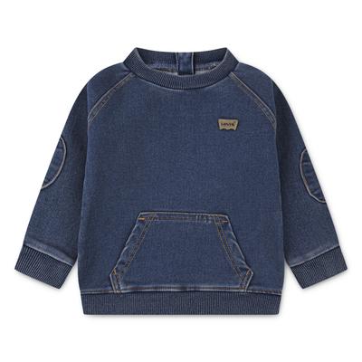 Sweatshirt LEVI'S KIDS, Jungen, Gr. 3M (62), blau (wish you would), Denim/Jeans, Obermaterial: 61% Baumwolle, 38% Polyester, 1% Elasthan, normal normal, Rundhals, mit Ärmelbesatz Bündchen, Sweatshirts Sweatshirt, Kängurutasche, Ellenbogen-Patch