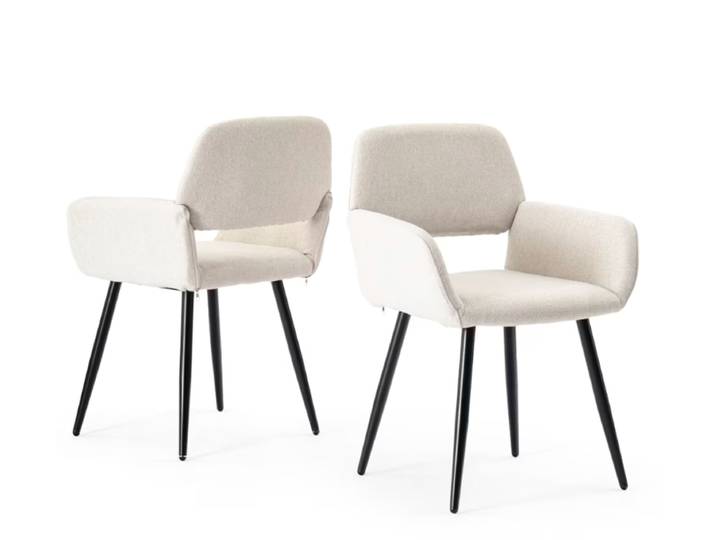 URBAN MEUBLE Set van 2 Scandinavische Eetkamerstoelen Beige Stof Zwarte Poten MAYFAIR BEIGE