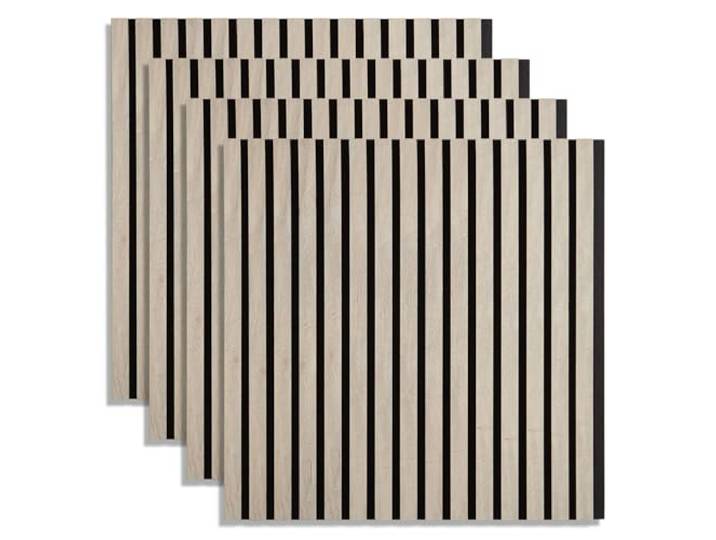 Homestyle4u 4er Set Akustikpaneele 60x60 cm Wandpaneele Grau MDF Holz