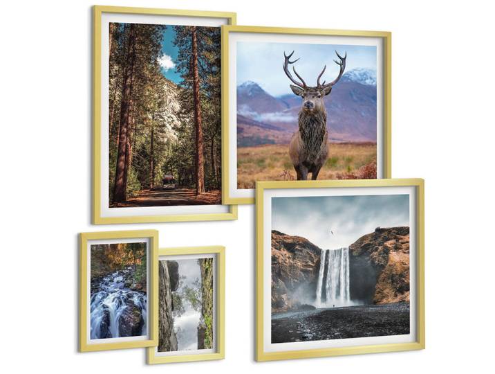 Tulup Bilder SET 5er Set - 50x50 cm & 20x30 cm & 40x60 cm Goldrahmen - London-Ansichtsgemälde-Set, Goldfarben, Kunststoff, Rechteckig, 40x60 cm, gerahmt, Bilder & Rahmen, Bilder