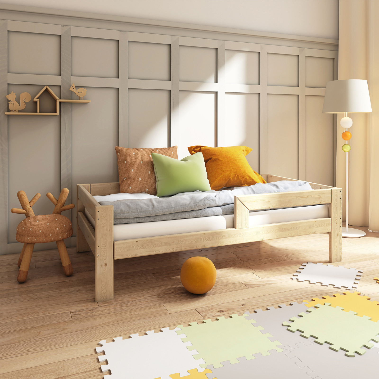 Need Sleep Montessori kinderbed met valbeveiliging en lattenbodem, 90 x 180 cm