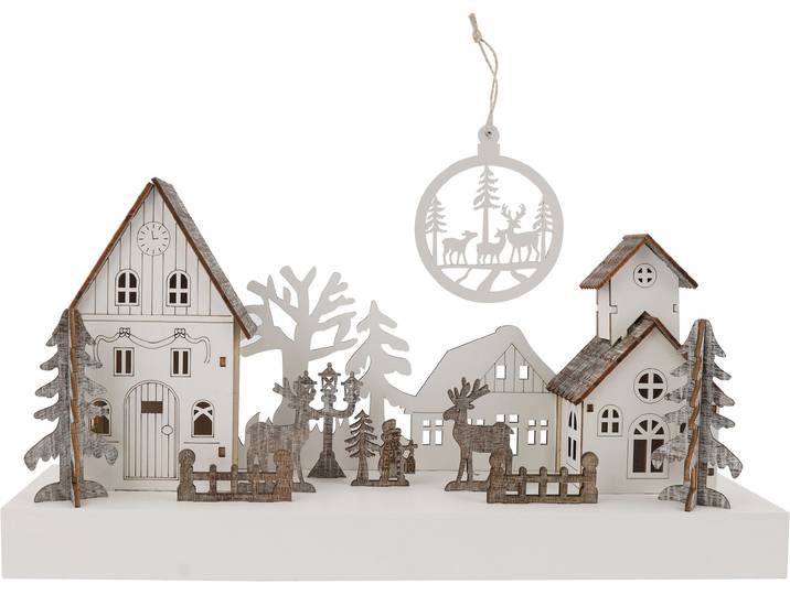 Weihnachtsdorf OTTO HOME Weihnachtsdeko mit LED, 1 Stück, harmonische Szenerie , weiß, B:34cm H:17cm T:17cm, Holzwerkstoff, Weihnachtsdörfer, Weihnachtsdorf, integrierte Beleuchtung, Weihnachtslandschaft aus Holz, Höhe 17 cm