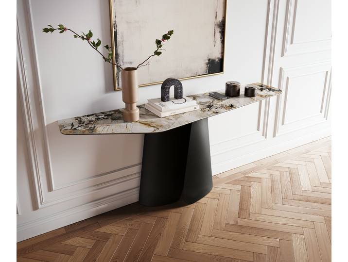 Konsolentisch Edge Polygonal 180x50 cm Keramik Patagonia Poliert Livos Metall Schwarz, Konsolentische